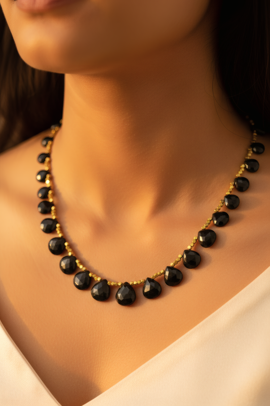 Black spinel and hematite statement necklace – artisan gemstone jewellery JAAMUN