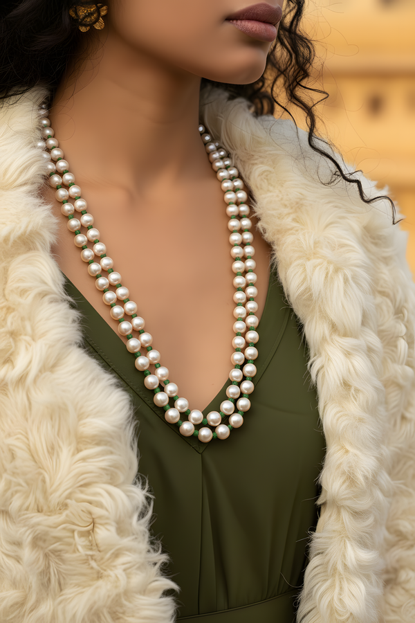 Handcrafted freshwater pearl and Zambian emerald necklace – JAAMUN Adorn collection