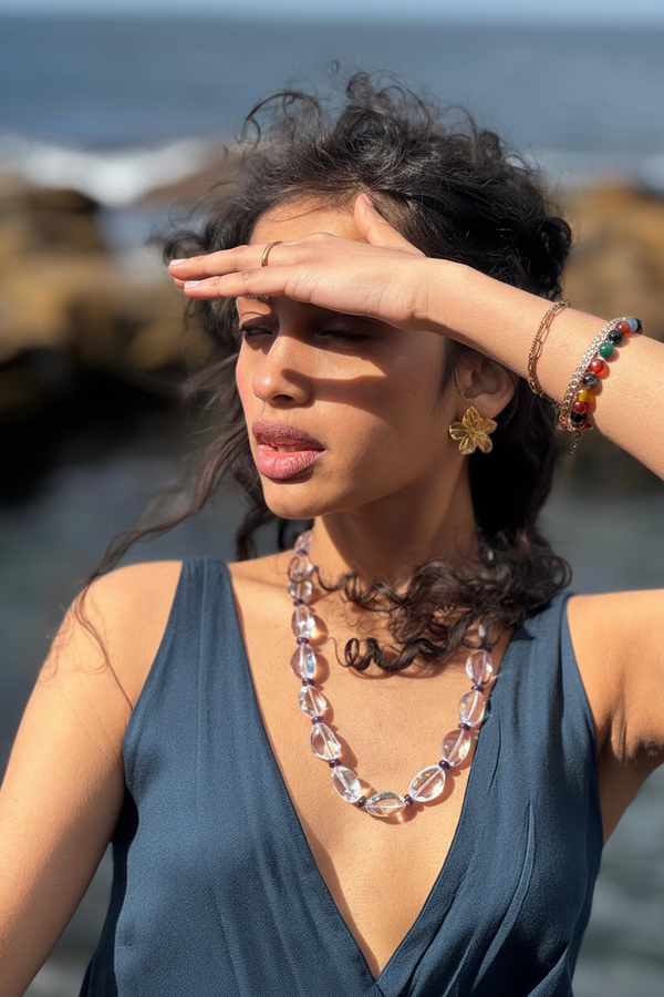 Crystal quartz and amethyst bead necklace – handcrafted artisan jewellery JAAMUN