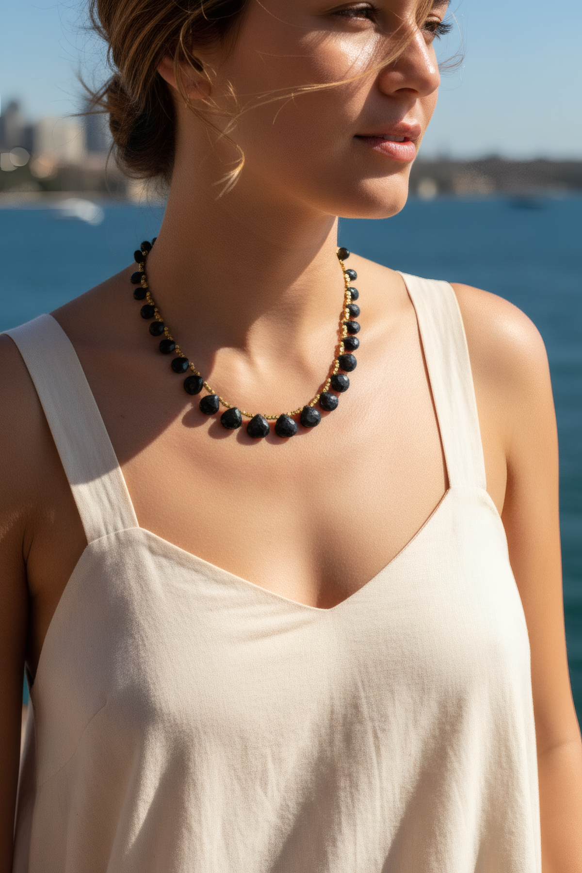 Black spinel and hematite statement necklace – artisan gemstone jewellery JAAMUN