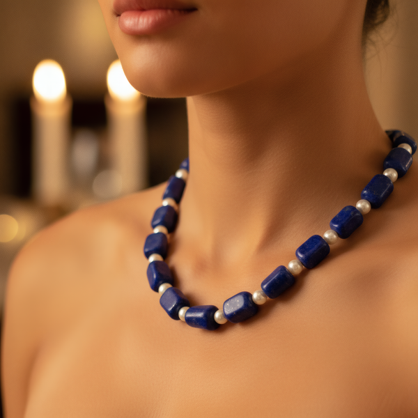 Lapis Lazuli & Crystal Pearl Statement Necklace