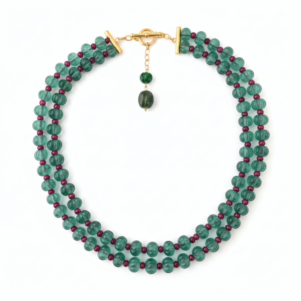 Green Fluorite & Red Quartz Double-Strand Necklace