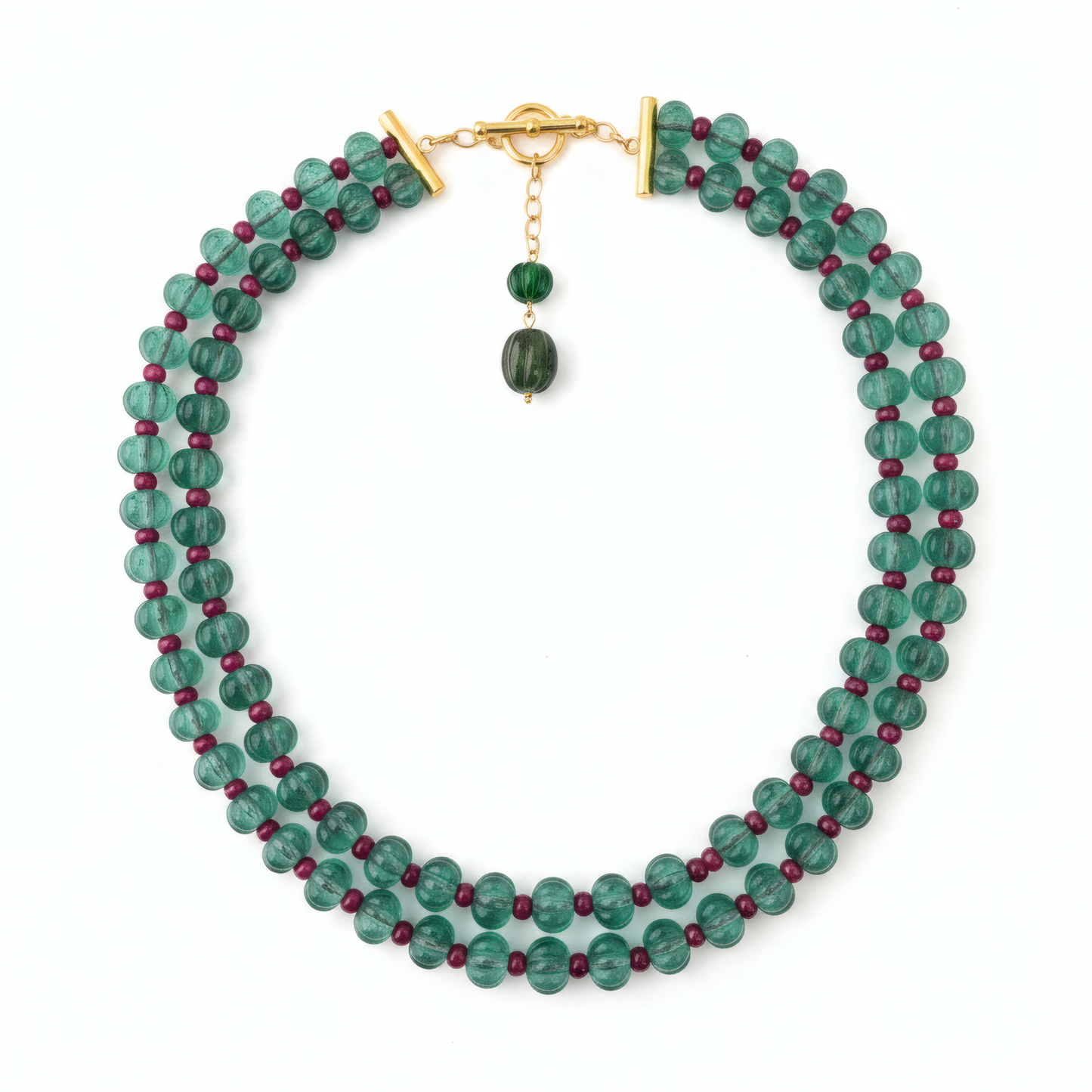 Green Fluorite & Red Quartz Double-Strand Necklace