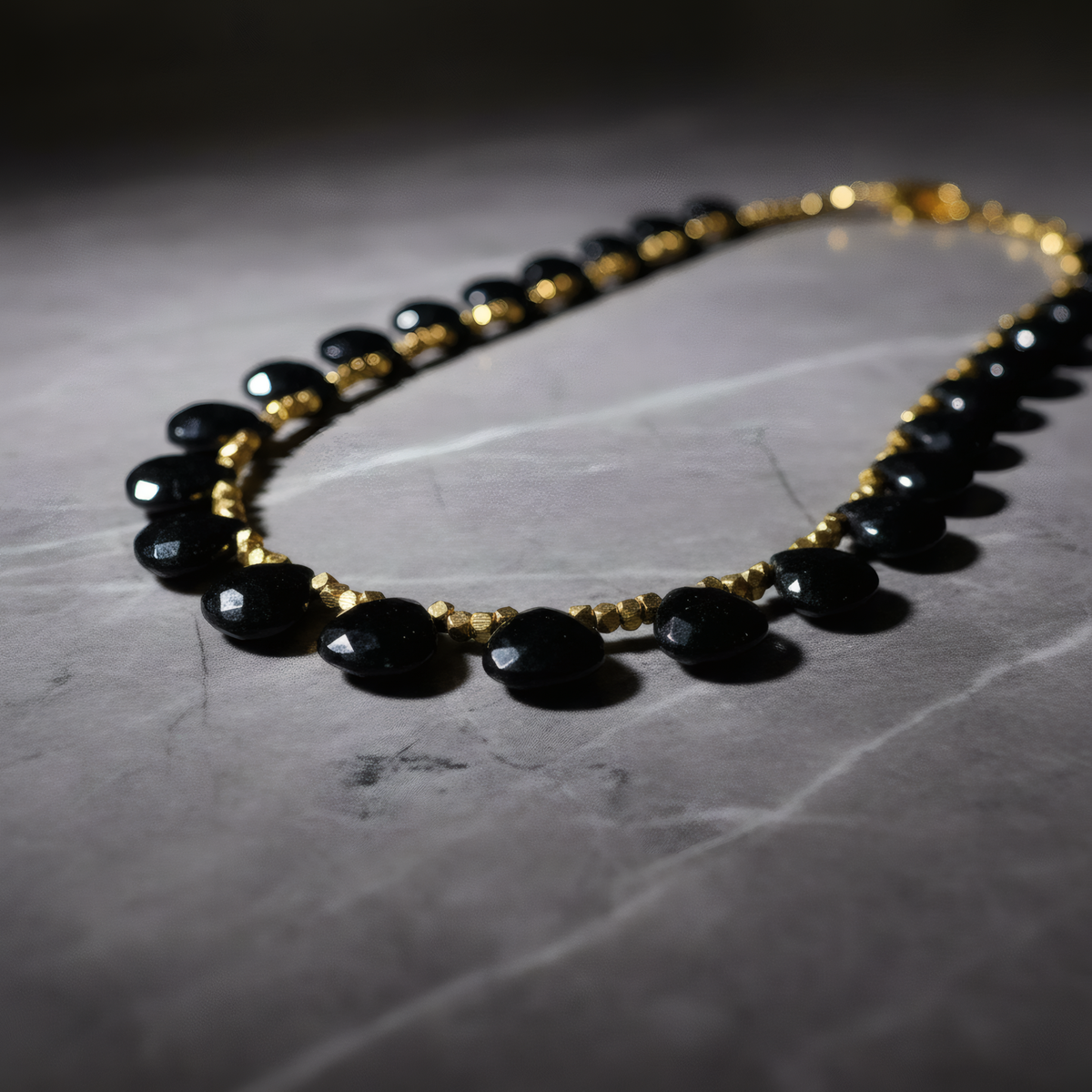 Black spinel and hematite statement necklace – artisan gemstone jewellery JAAMUN