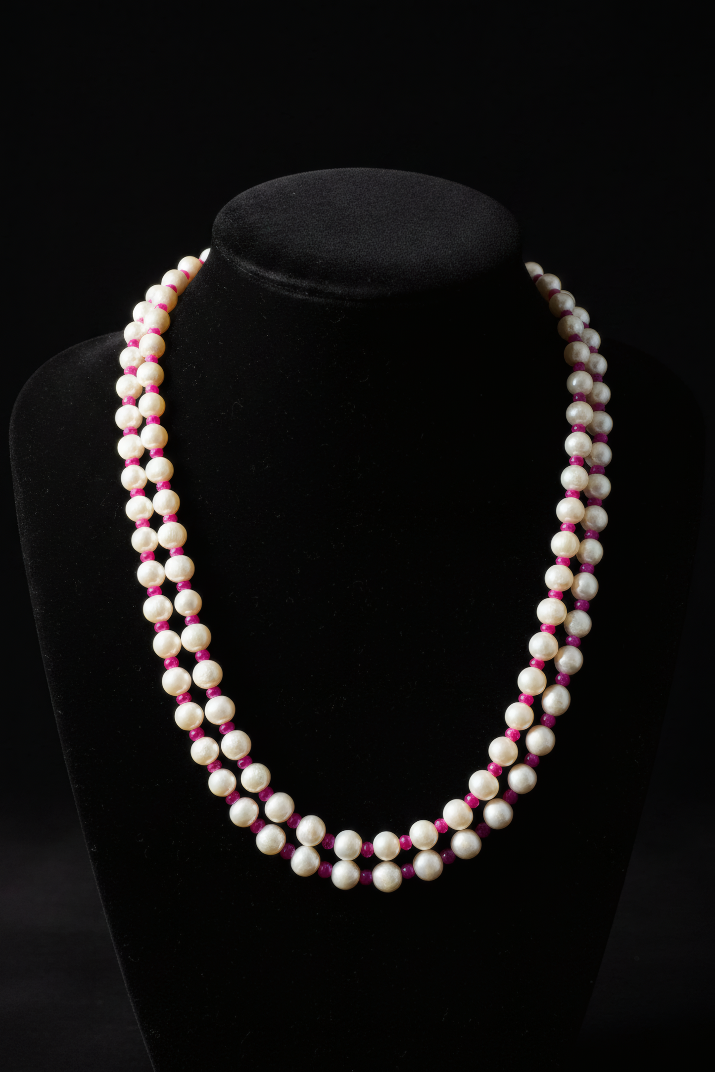 Freshwater Pearl & Ruby Double Strand Necklace with Tassel