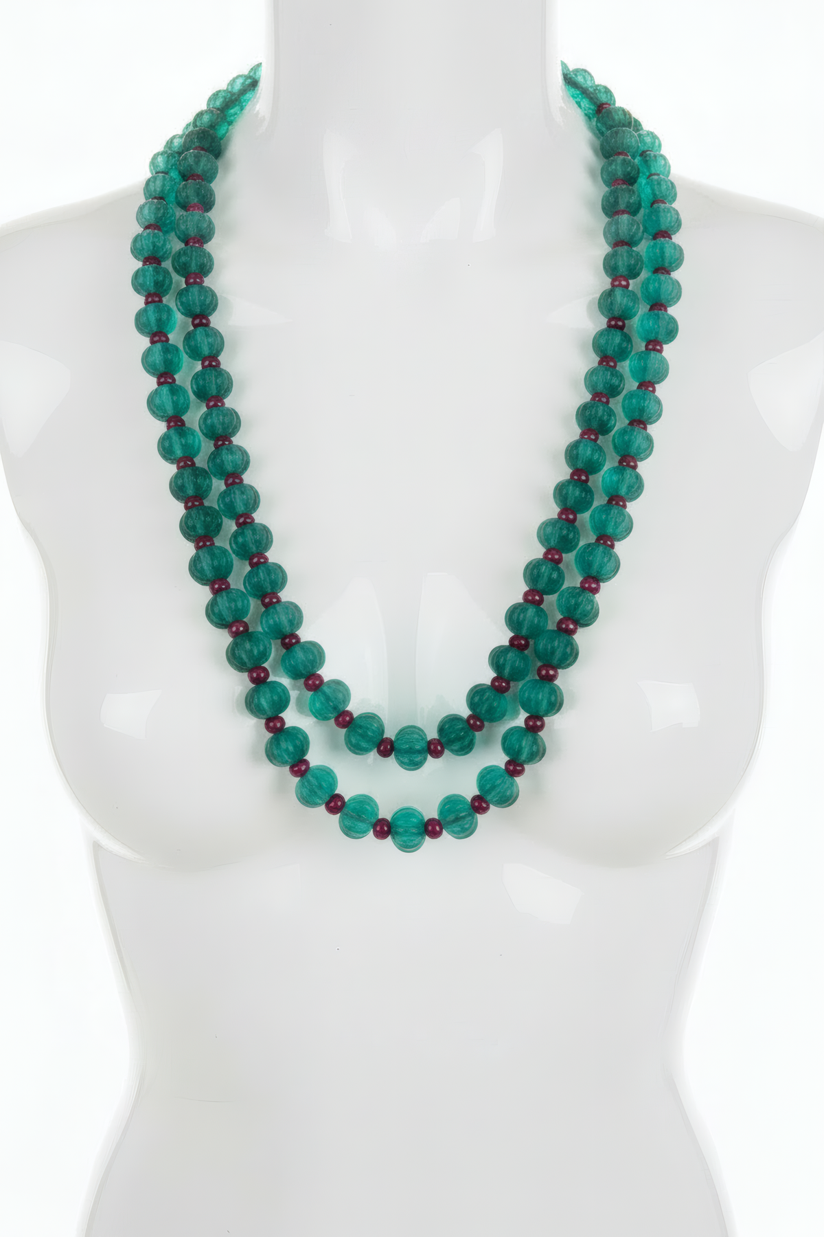 Green Fluorite & Red Quartz Double-Strand Necklace