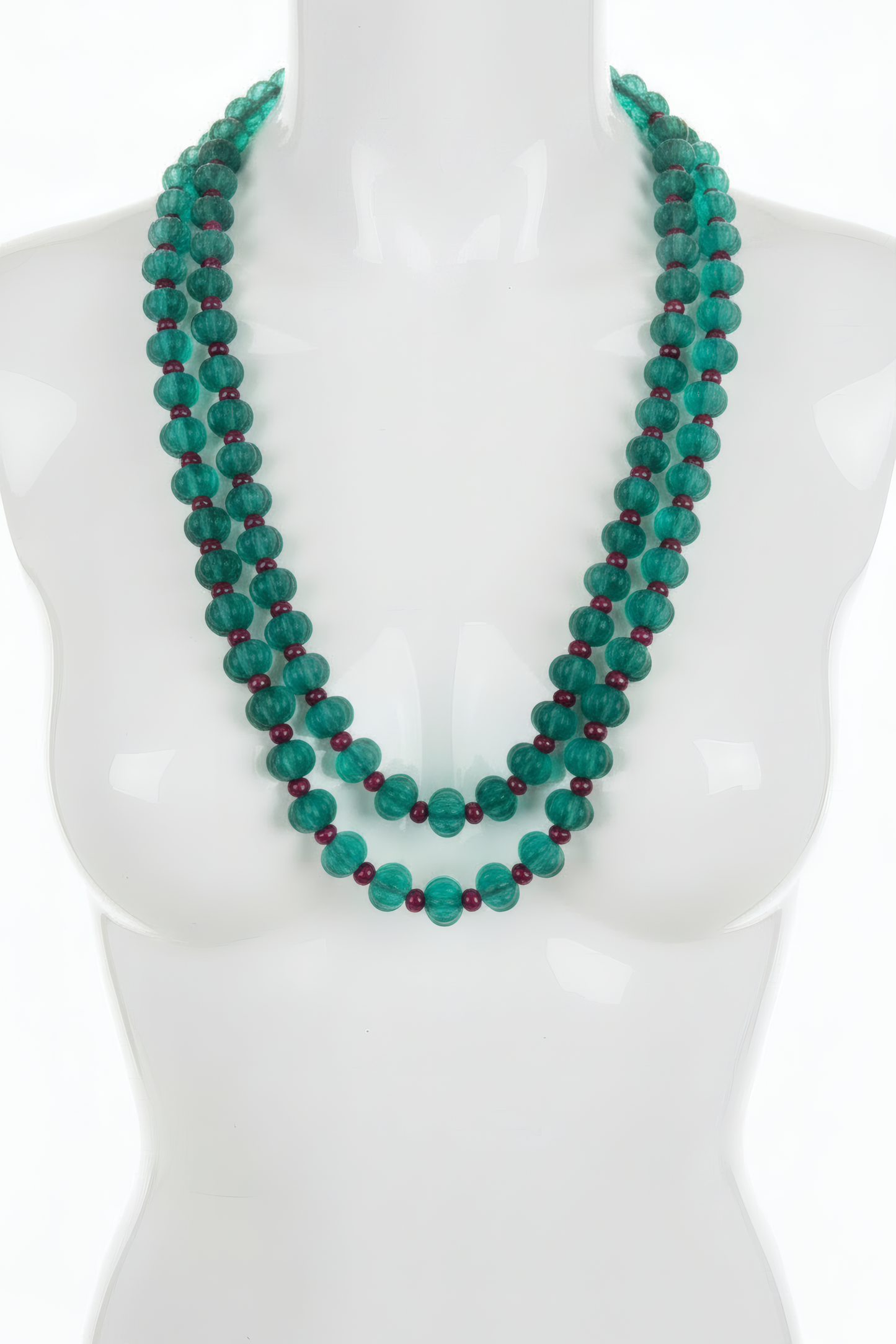 Green Fluorite & Red Quartz Double-Strand Necklace