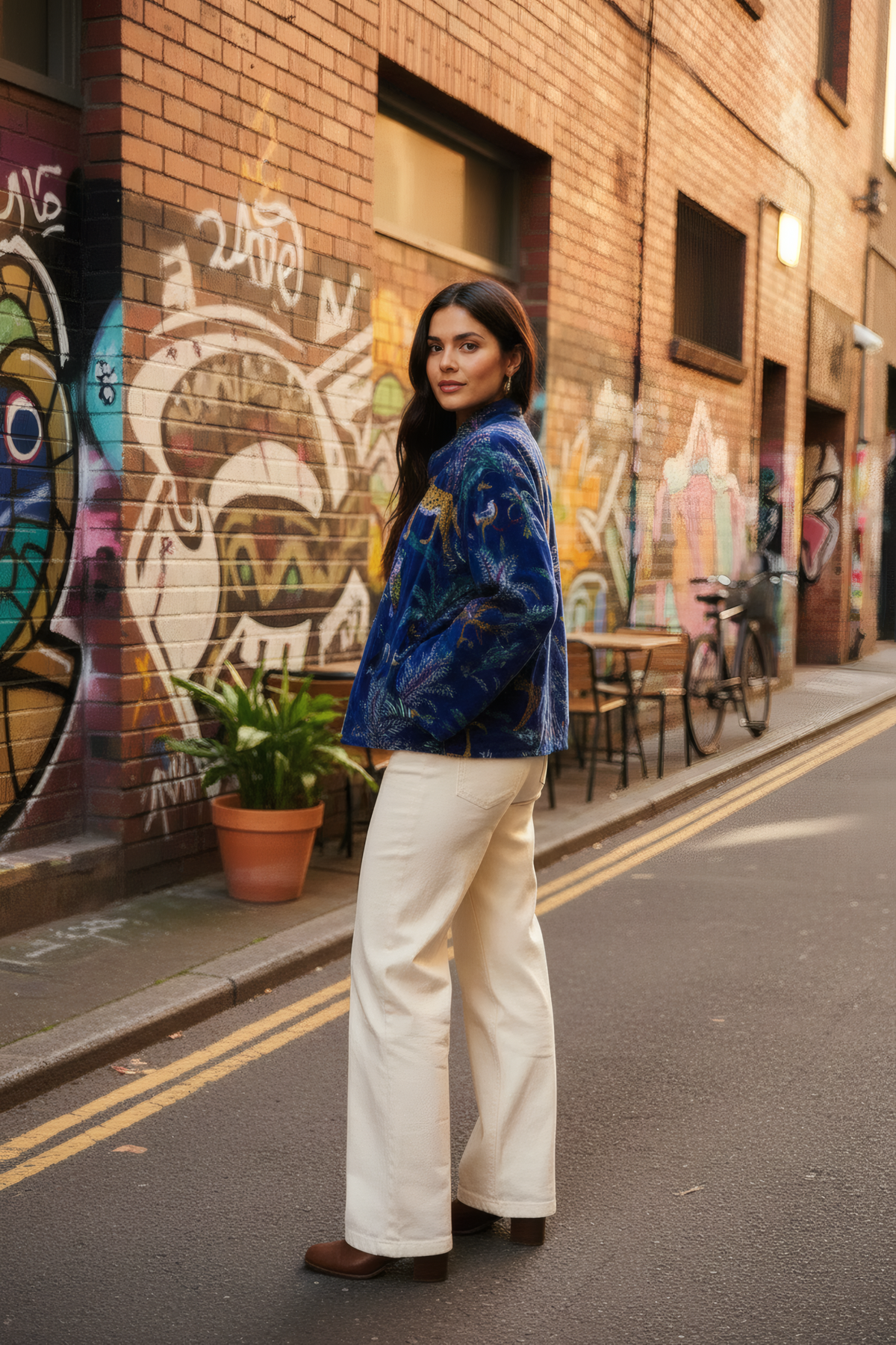 Velvet Jungle Print Jacket – Back View – Street Style – JAAMUN
