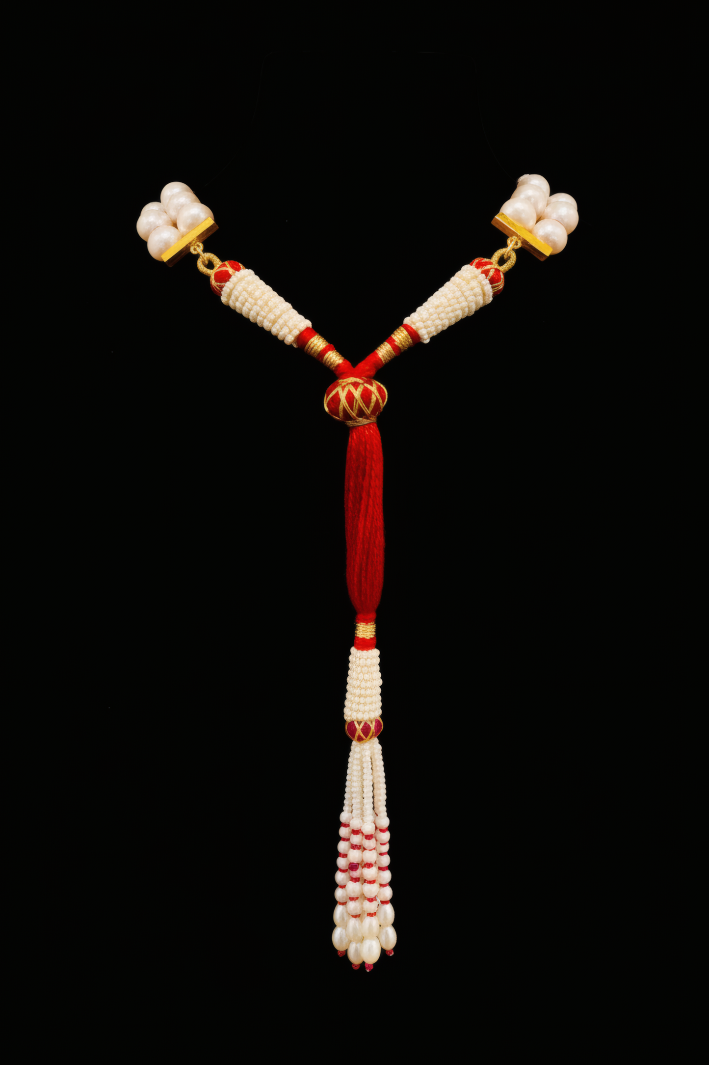 Freshwater Pearl & Ruby Double Strand Necklace with Tassel