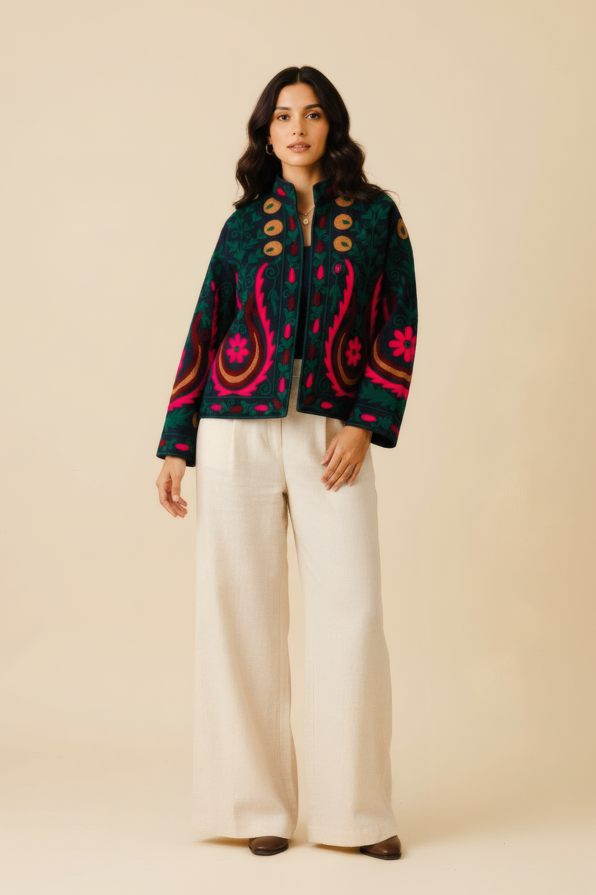 Suzani Jacket in Indigo Denim – Model – Studio Front – JAAMUN