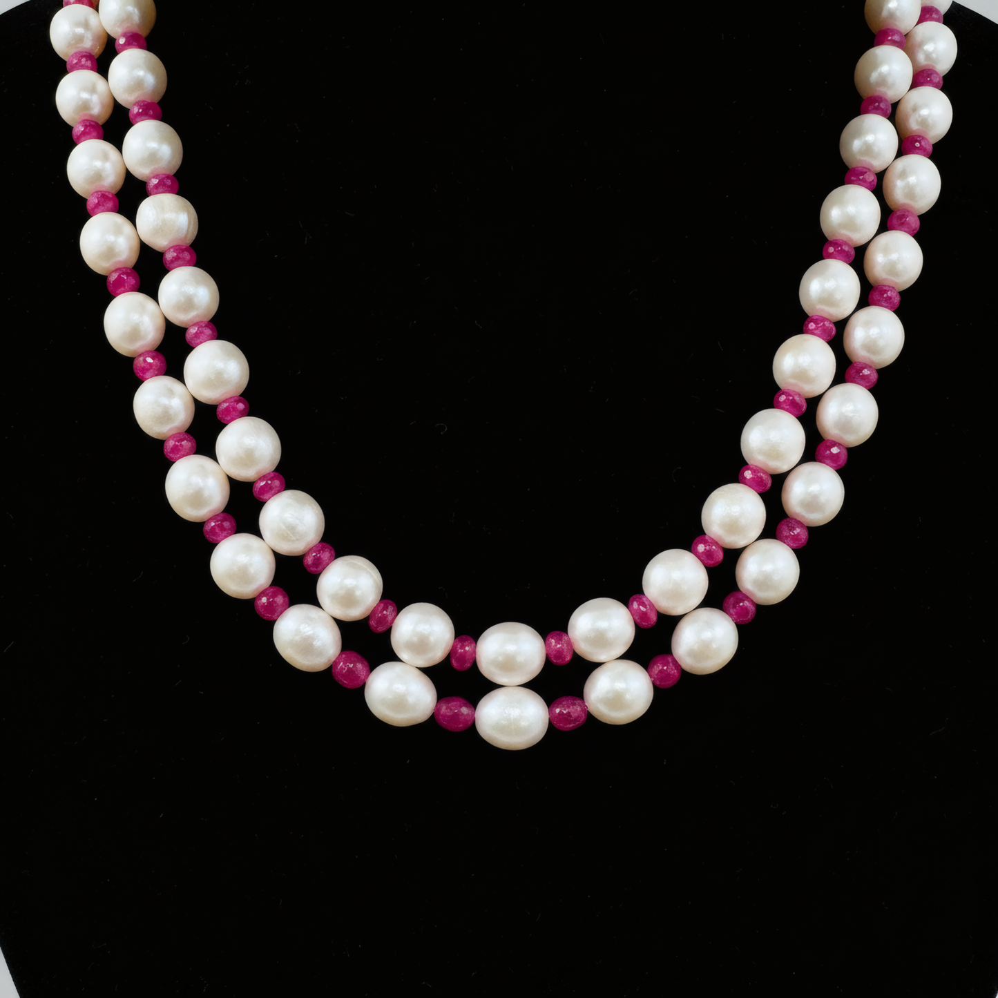 Freshwater Pearl & Ruby Double Strand Necklace with Tassel
