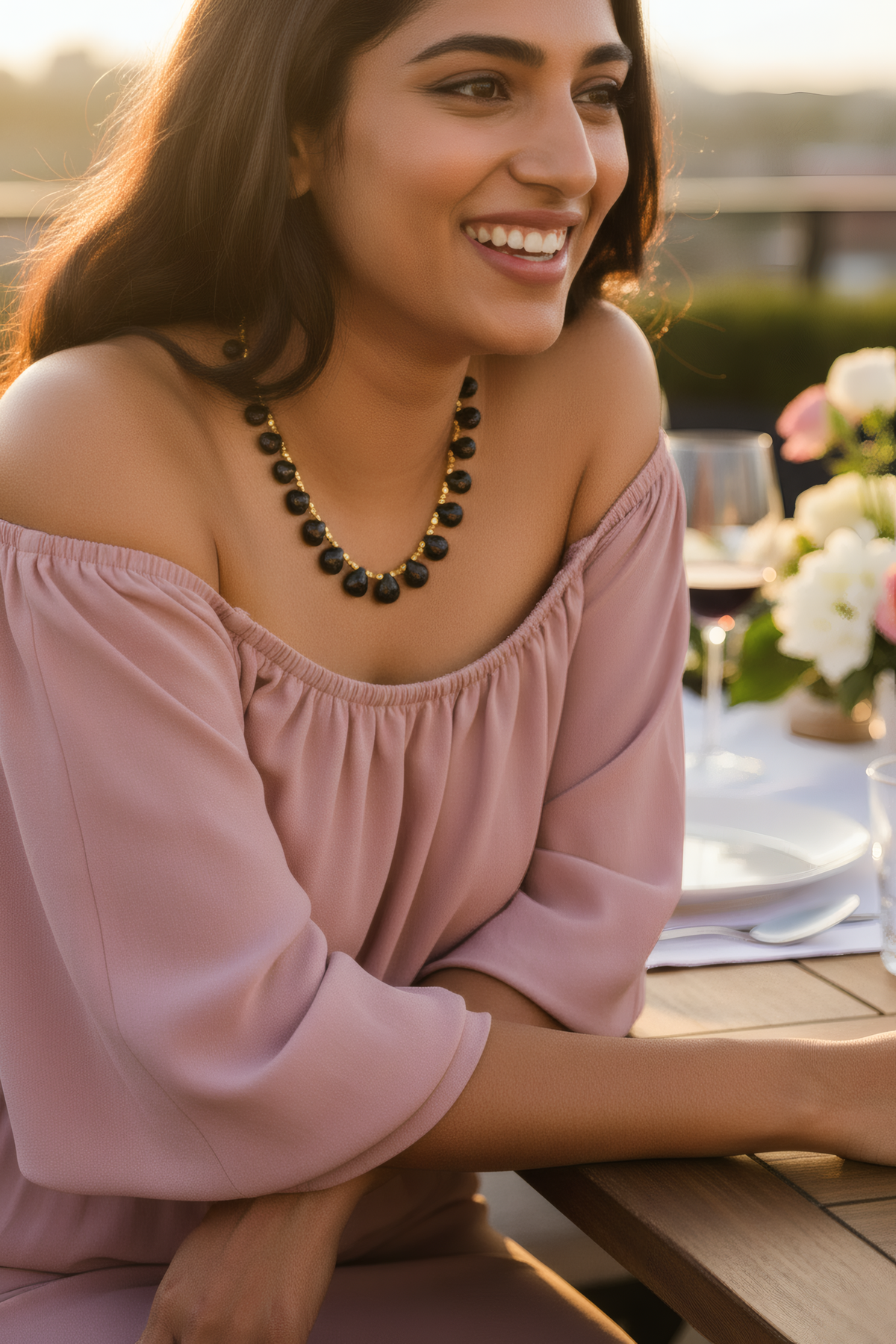 Black spinel and hematite statement necklace – artisan gemstone jewellery JAAMUN