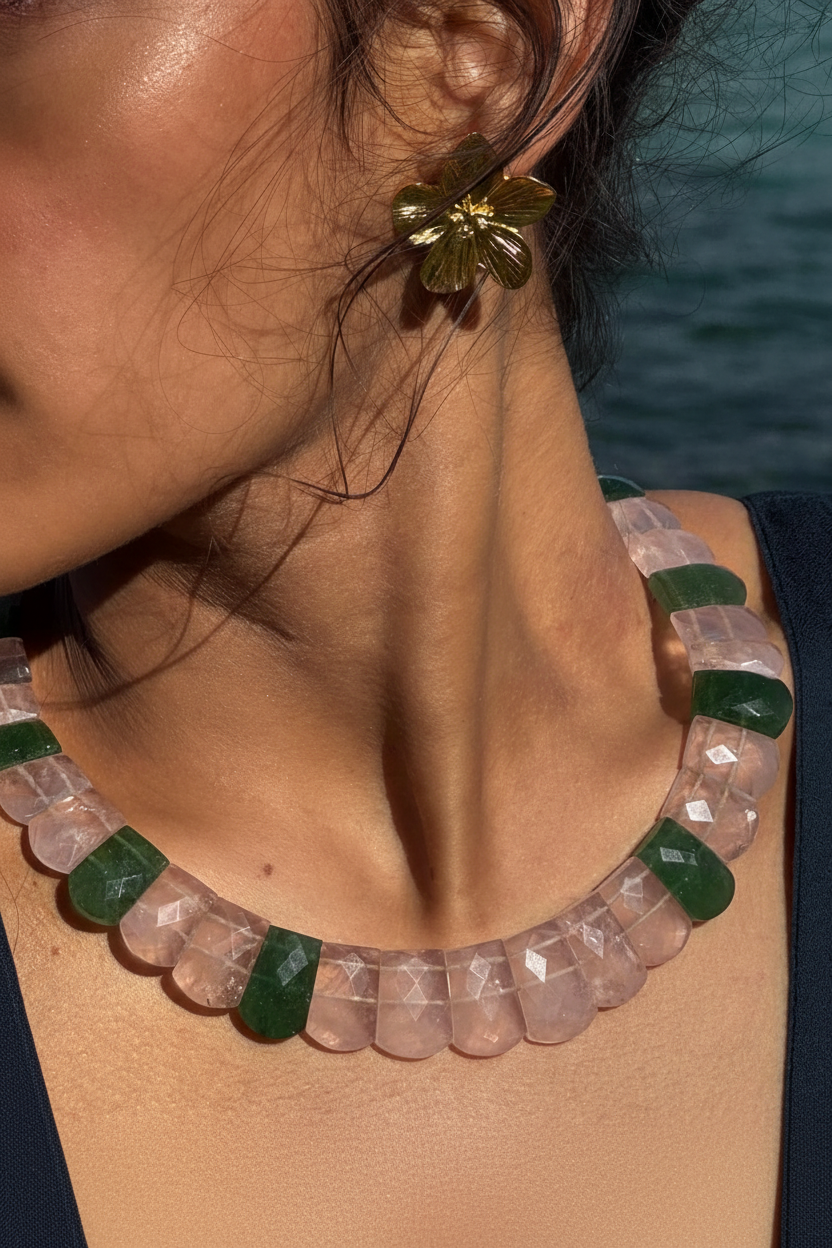 Green Aventurine and Rose Quartz necklace – enhanced hero product shot